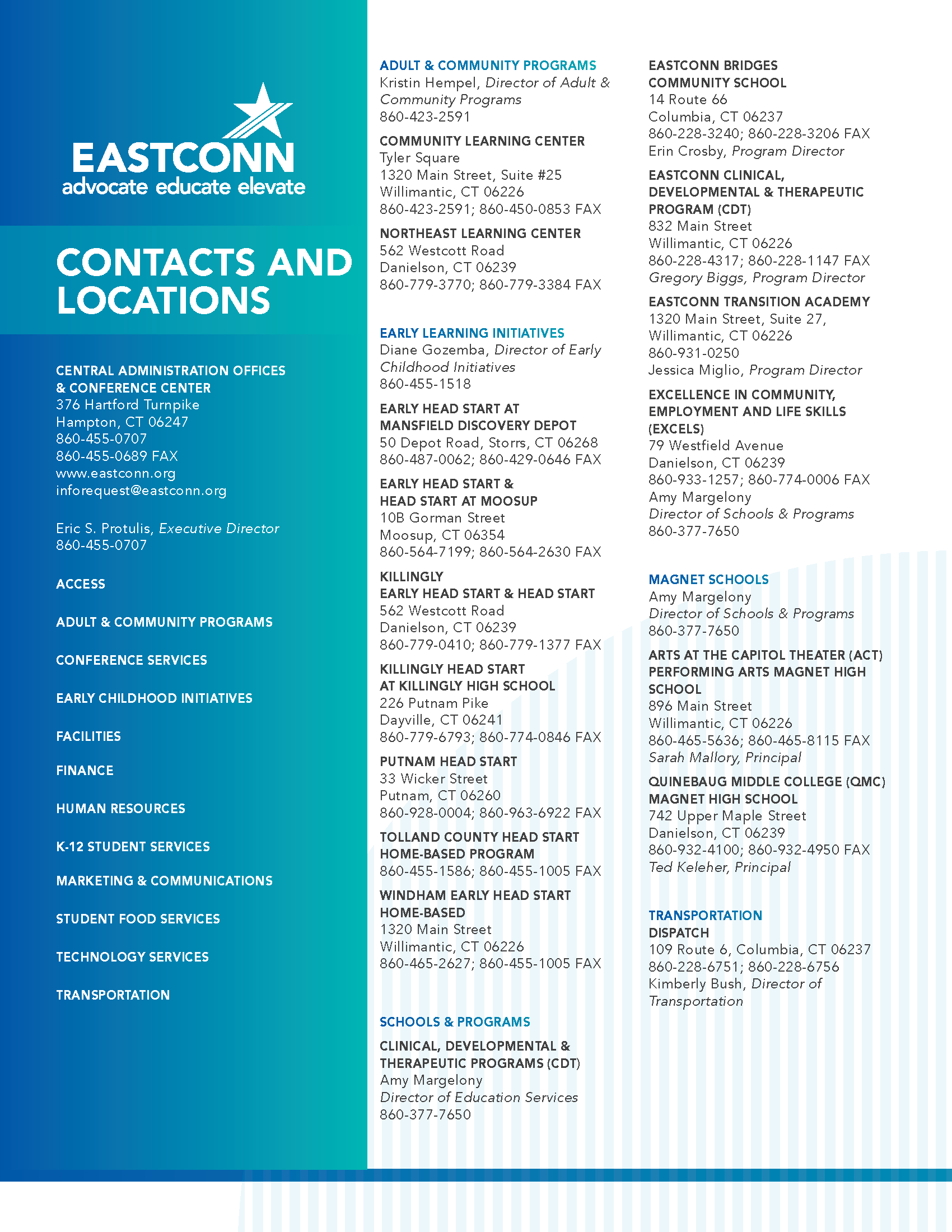 Visual depicting all EASTCONN locations and addresses. This information can also be found here: https://www.eastconn.org/our-agency/locations 